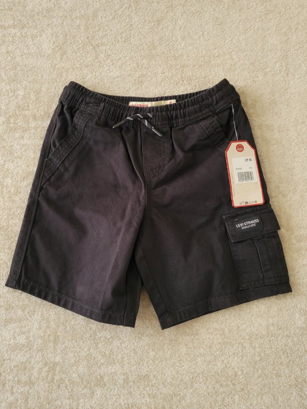 Levi Strauss Signature Boys Twill Cargo Shorts Sz 5 Black Relaxed NWT 4-5yrs Old